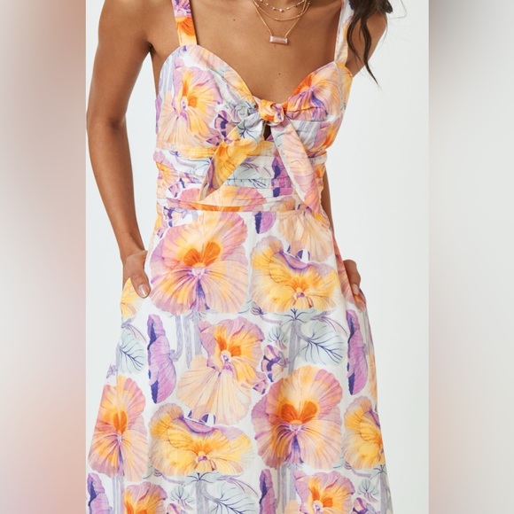 NWT Anthropologie Cecilia Pettersson Tie-Front Midi Floral Blossom Dress Size 00 - Picture 1 of 5